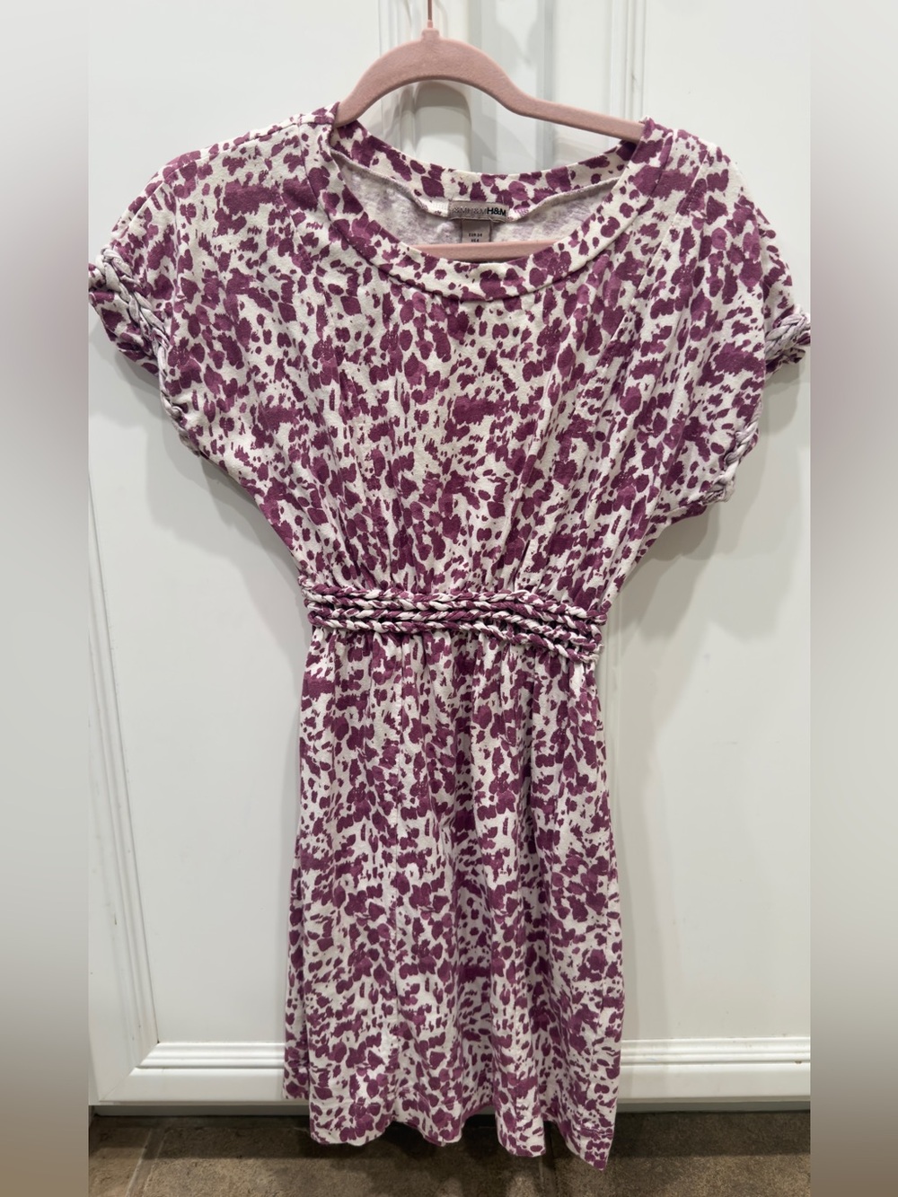 H&M Cream Dress with Purple Spot Print and Braided Waist